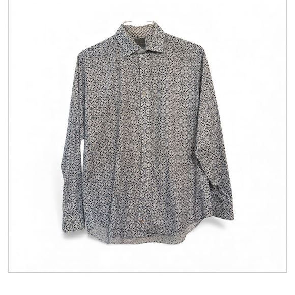Thomas Dean Men’s XL Button-Down Shirt Geometric Floral Print Long Sleeve - Picture 1 of 6